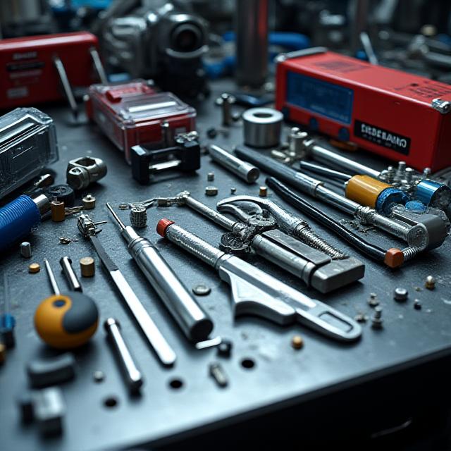 Strumentazione di precisione su un banco di lavoro in officina