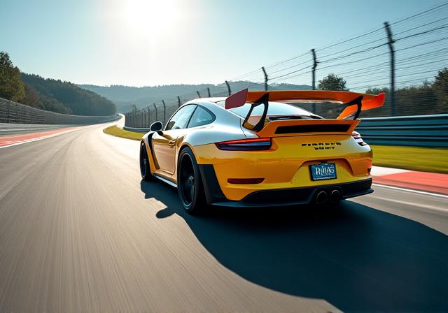 Porsche GT3 in azione sul circuito di Vallelunga a tutta velocità